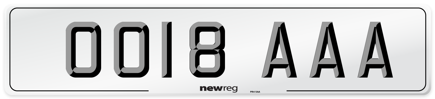 OO18 AAA Number Plate from New Reg